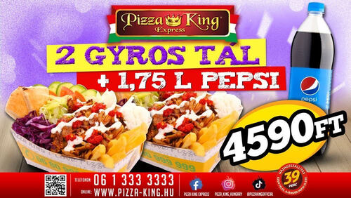 Pizza King 7 - 2 db vegyes gyros tál vegyes körettel 1,75lpepsivel - Szuper ajánlat - Online rendelés